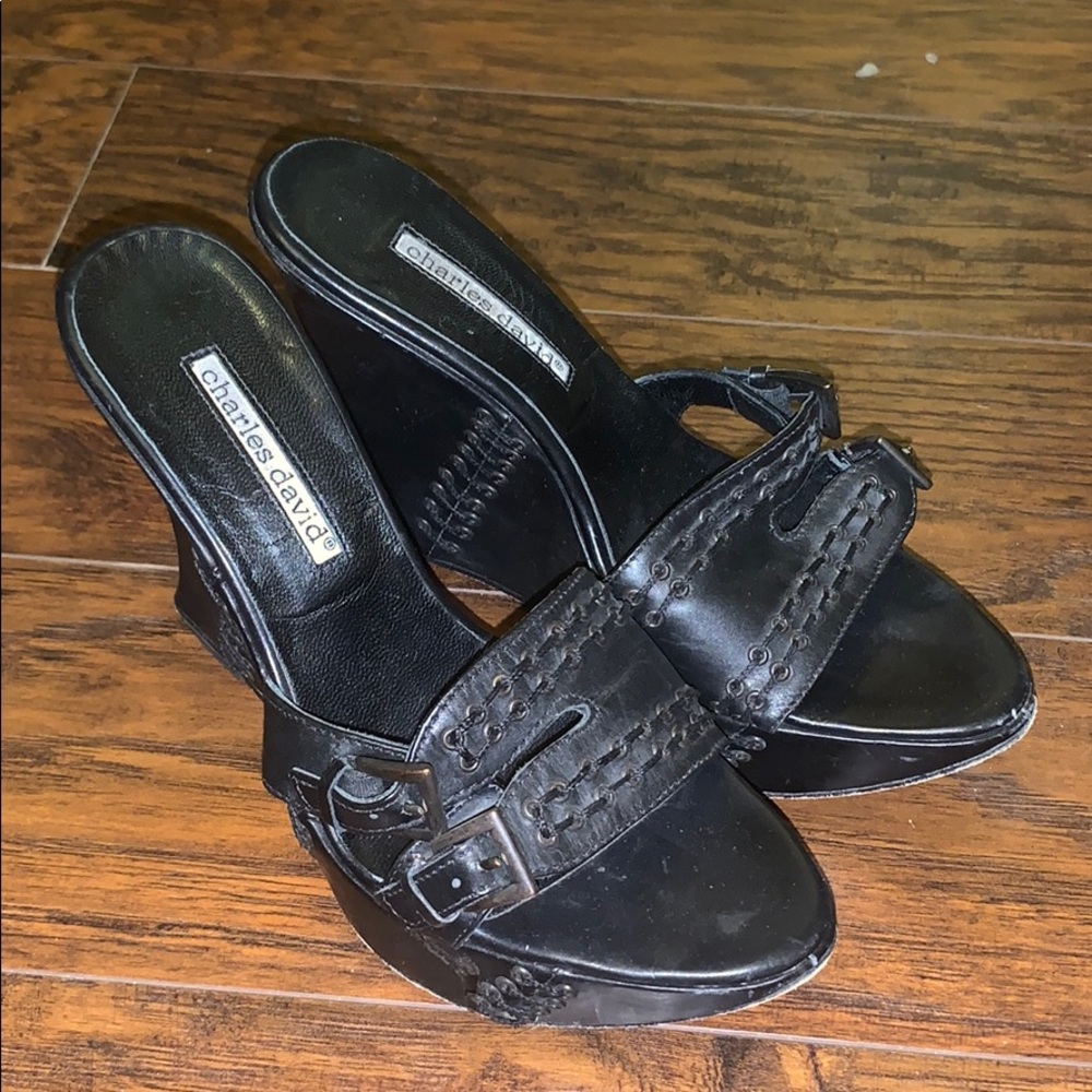 Charles david black wedge heels